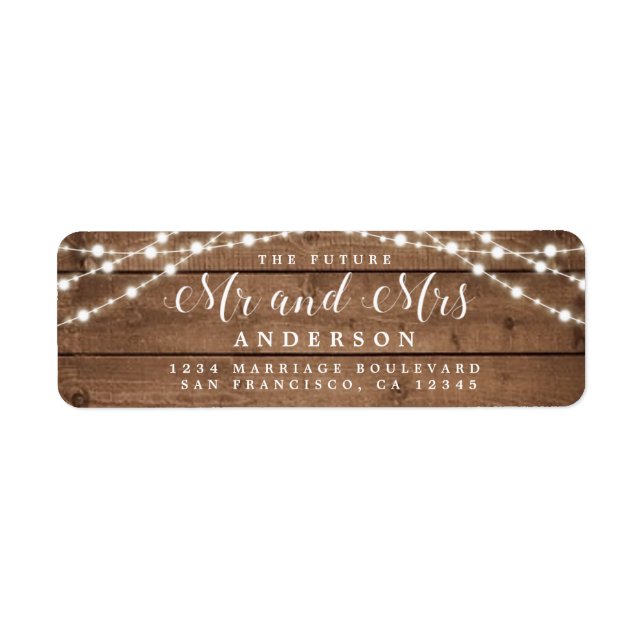 Rustic Wood Lights Future Mr Mrs Address Label (Front)