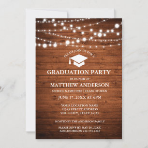 Rustic Wood Lights Graduation Party Invitation WC
