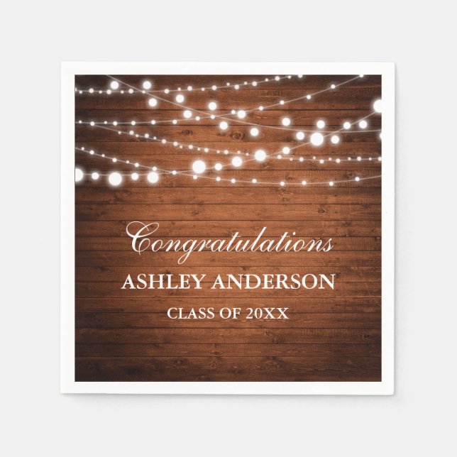 Rustic Wood Lights Graduation Party Paper Napkins (Front)