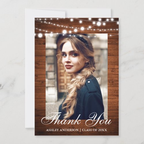 Rustic Wood Lights Graduation Thank You Announcement