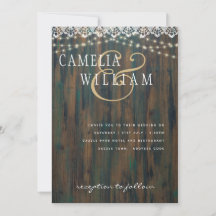 RUSTIC WOOD LIGHTS LACE Wedding Invite