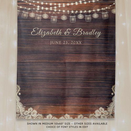 Rustic Wood Lights Mason Jar Wedding Backdrop