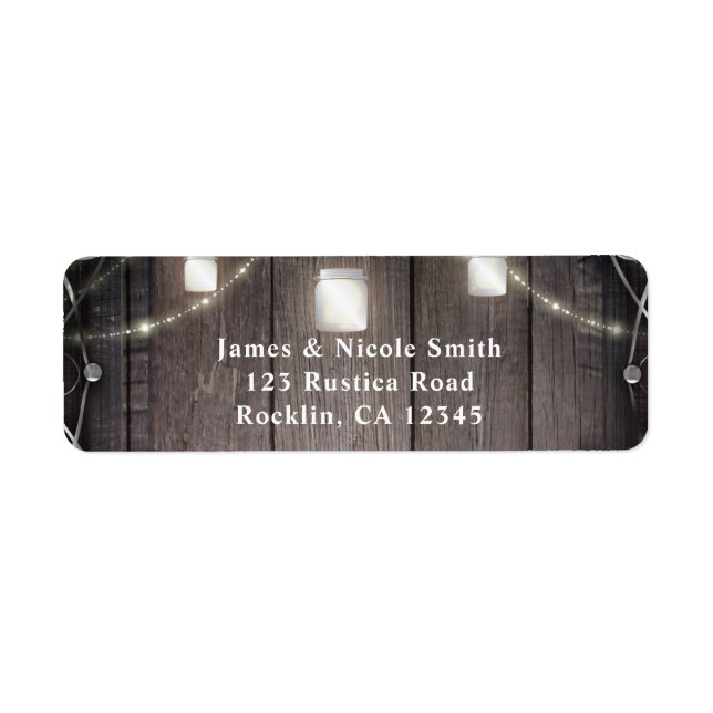 Rustic Wood Lights & Mason Jars Flourish Wedding Label (Front)