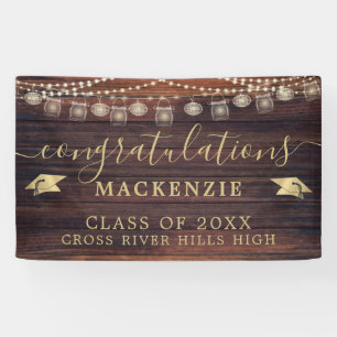 Rustic Wood Lights Mason Jars Graduation Banner