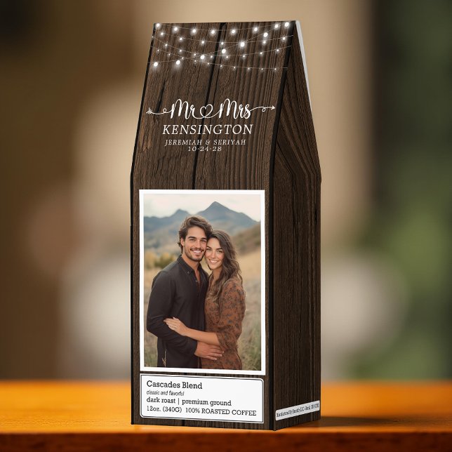 Rustic Wood Lights Mr Mrs Personalized Roasted Coffee (Rustic Wood Lights Mr Mrs Personalized Roasted Coffee)