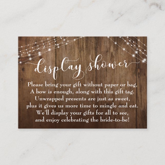 Rustic Wood & Lights No Wrap Bridal Shower Card (Front)