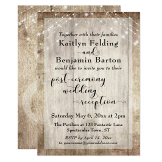 Post Wedding Reception Invitations Announcements Zazzle Rustic Wood Lights Post Ceremony Wedding Reception Card