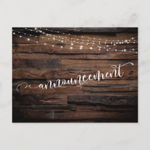 Rustic Wood Lights Postponed Wedding Announcement Postcard