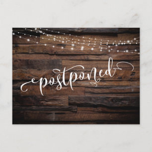 Rustic Wood & Lights Postponed Wedding Notice Postcard