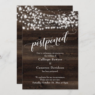 Rustic Wood & Lights Postponed Wedding Update Card