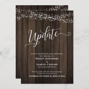 Rustic Wood & Lights Postponed Wedding Update Card