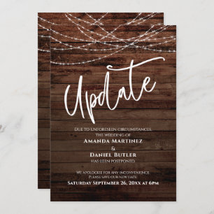 Rustic Wood & Lights Postponed Wedding Update Card