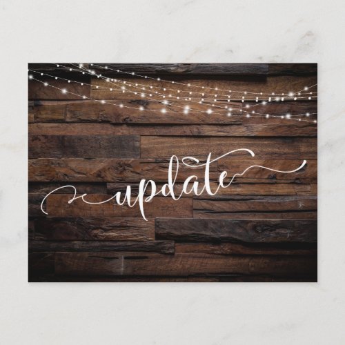 Rustic Wood  Lights Postponed Wedding Update Postcard