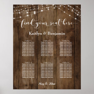 Rustic Wood Lights Reception 6 Table Seating Chart