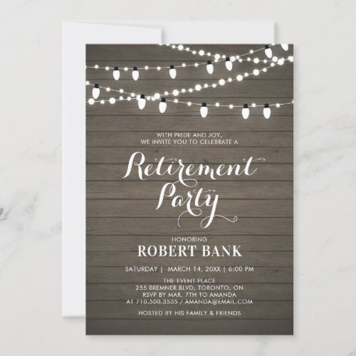 Rustic Wood  Lights Retirement Party Invitation