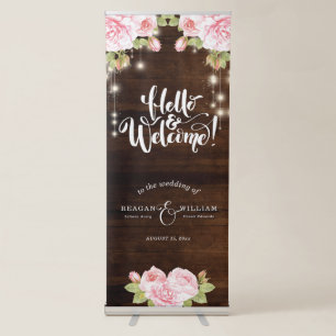 Rustic Wood Lights Roses Wedding Welcome Sign