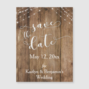 Rustic Wood Lights Save the Date Magnetic Card