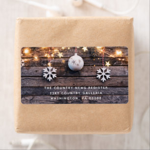 Rustic Wood Lights Stars Merry Christmas Label