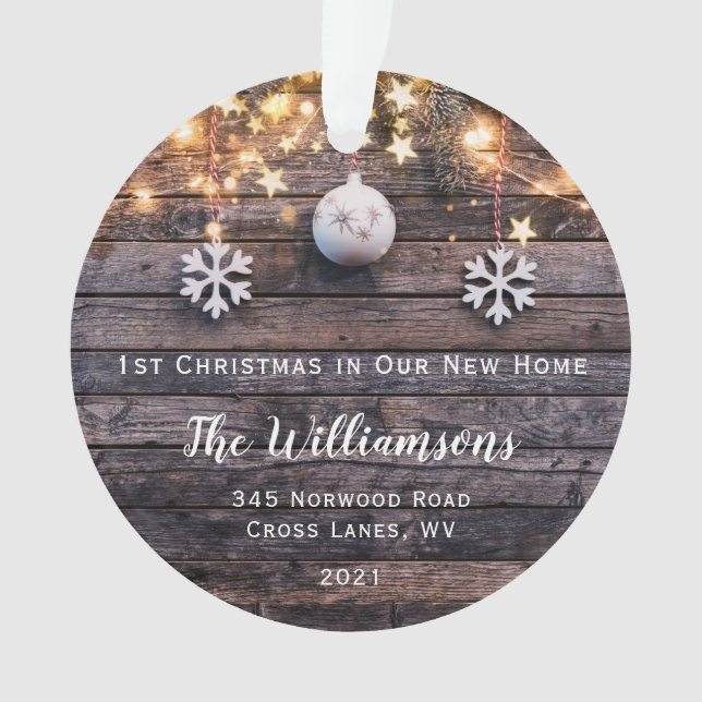 Rustic Wood Lights Stars New Home Photo  Ornament (Front)