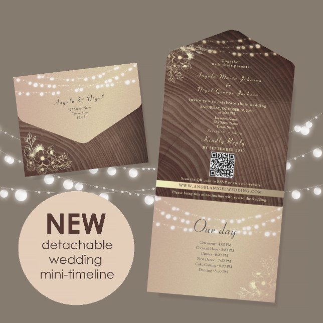 Rustic Wood Lights Timeline Wedding All In One Invitation (Creator Uploaded)