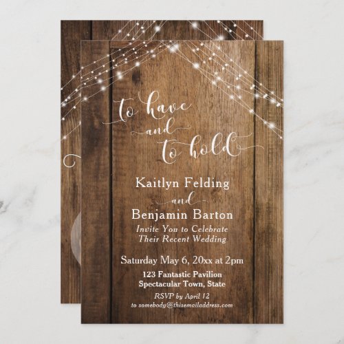 Rustic Wood  Lights To Have and To Hold Invitation