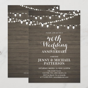 Rustic Wood & Lights Wedding Anniversary Party Invitation