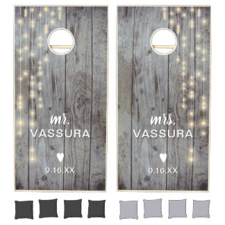 Rustic Wood Lights Wedding Personalized Cornhole Set