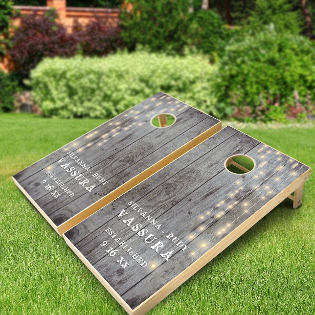 Rustic Wood Lights Wedding Personalized Cornhole Set (Rustic Wood Lights Wedding Personalized Cornhole Set)