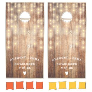 Rustic Wood Lights Wedding Personalized Date Cornhole Set