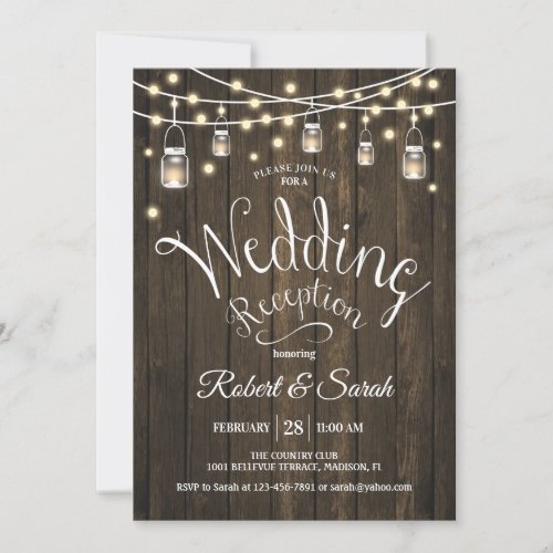 Rustic Wood  Lights Wedding Reception Invitation