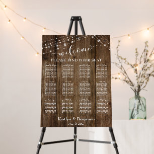 Rustic Wood Lights Welcome TypographySeating Chart Foam Board