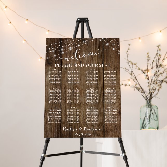 Rustic Wood Lights Welcome TypographySeating Chart Foam Board (In Situ (Stand))