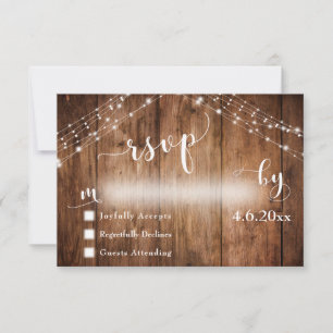 Rustic Wood & Lights with Wedding Calligraphy RSVP