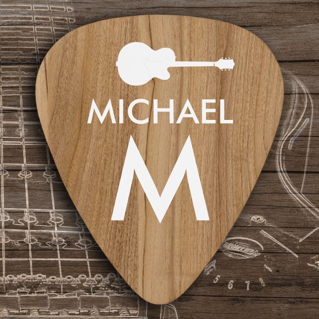 Rustic wood-like Guitarist Name Guitar Pick (Creator Uploaded)