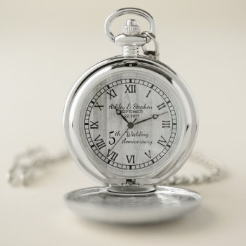 Rustic Wood Look 5th Wedding Anniversary Pocket Watch by holidayhearts at Zazzle