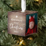 Rustic Wood Look Baby's First Christmas Photo  Cube Ornament