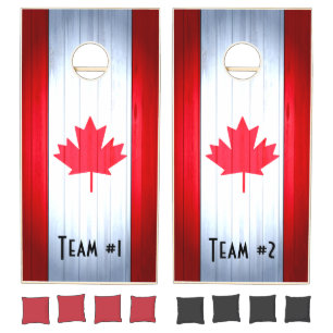 Rustic wood look Canada flag customizable Cornhole Set