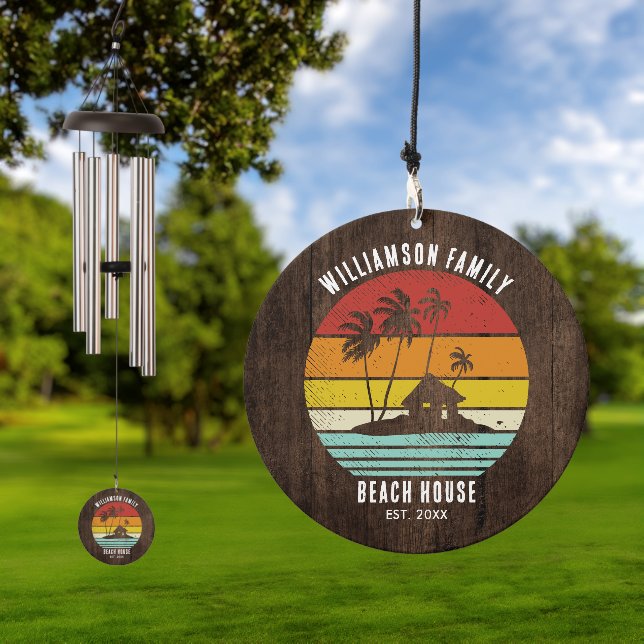 Rustic Wood Look Family Beach House Wind Chime (Outdoor)