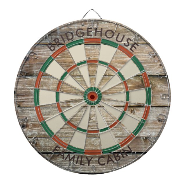  Rustic Wood Look Family Games Room Custom Dart Board (Front)
