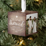 Rustic Wood Look First Christmas Married Photo  Cube Ornament<br><div class="desc">This beautiful First Christmas Married photo ornament contains a rustic, wood look designed background and stylish typography. It's easy to personalize, and three photo templates are included. The wood has a slight "burned" look on the corners, and there's a little star accent on the front. Perfect for the rustic, farmhouse...</div>