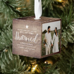 Rustic Wood Look First Christmas Married Photo  Cube Ornament<br><div class="desc">This beautiful First Christmas Married photo ornament contains a rustic, wood look designed background and stylish typography. It's easy to personalize, and three photo templates are included. The wood has a slight "burned" look on the corners, and there's a little star accent on the front. Perfect for the rustic, farmhouse...</div>