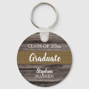 Rustic Wood Look Graduate Class Year Name Keychain