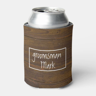 Rustic Wood Look Groomsman Can Cooler