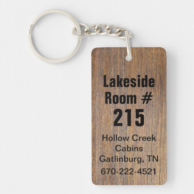 Rustic Wood Look Hotel Room Number Keychain (Front)