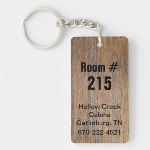 Rustic Wood Look Hotel Room Number Keychain
