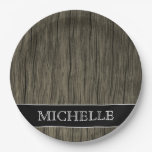 [ Thumbnail: Rustic Wood Look Pattern + Custom Name Paper Plate ]