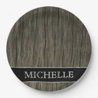Rustic Wood Look Pattern + Custom Name Paper Plate