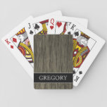 [ Thumbnail: Rustic Wood Look Pattern + Custom Name Playing Cards ]