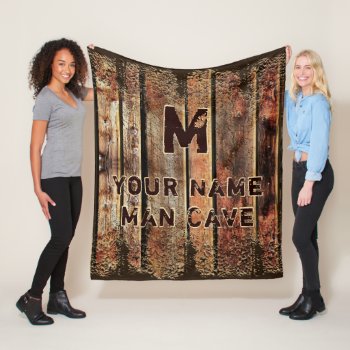 Rustic Wood Look Personalized Man Cave Blanket by YourSportsGifts at Zazzle