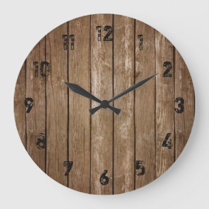 Rustic Wood Look Planks Large Clock